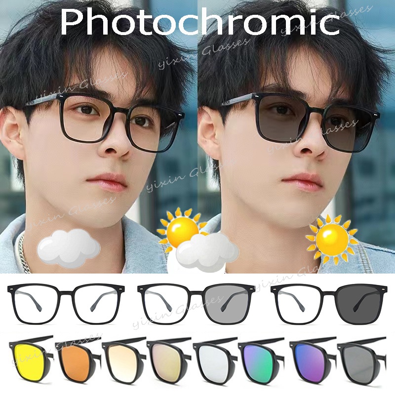 Photochromic Graded Sunglasses Anti Radiation Eye Glasses For Women Men Replaceable Lens Square 0585