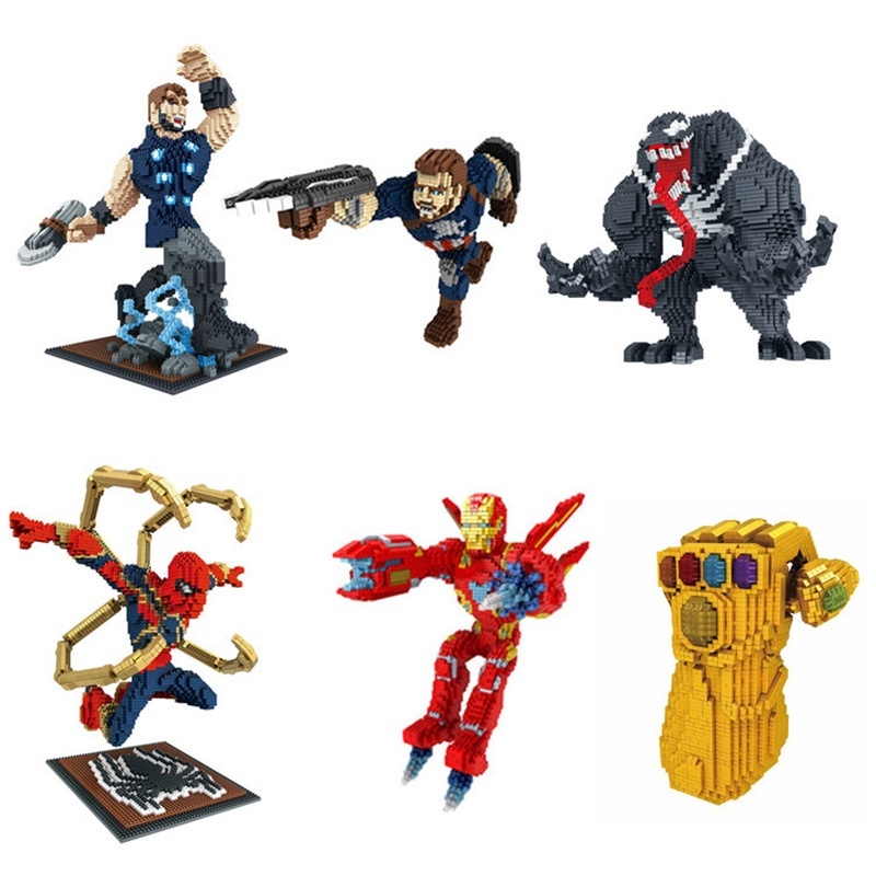 Cartoon Mini Blocks Marvel Super Hero Venom Thor Spiderman Building Toy ...