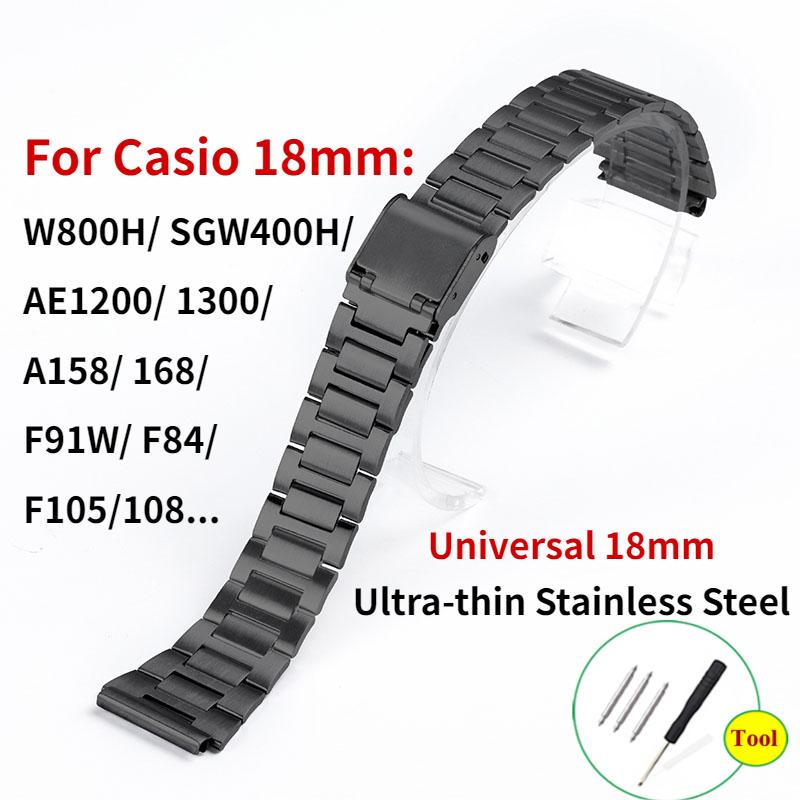 For Casio W800h AE1200 F91W Universal Watch Strap 18mm Stainless Steel Watchband Casio F 91W Strap Ultra thin Metal Watch Band with Folding Buckle Shopee Philippines