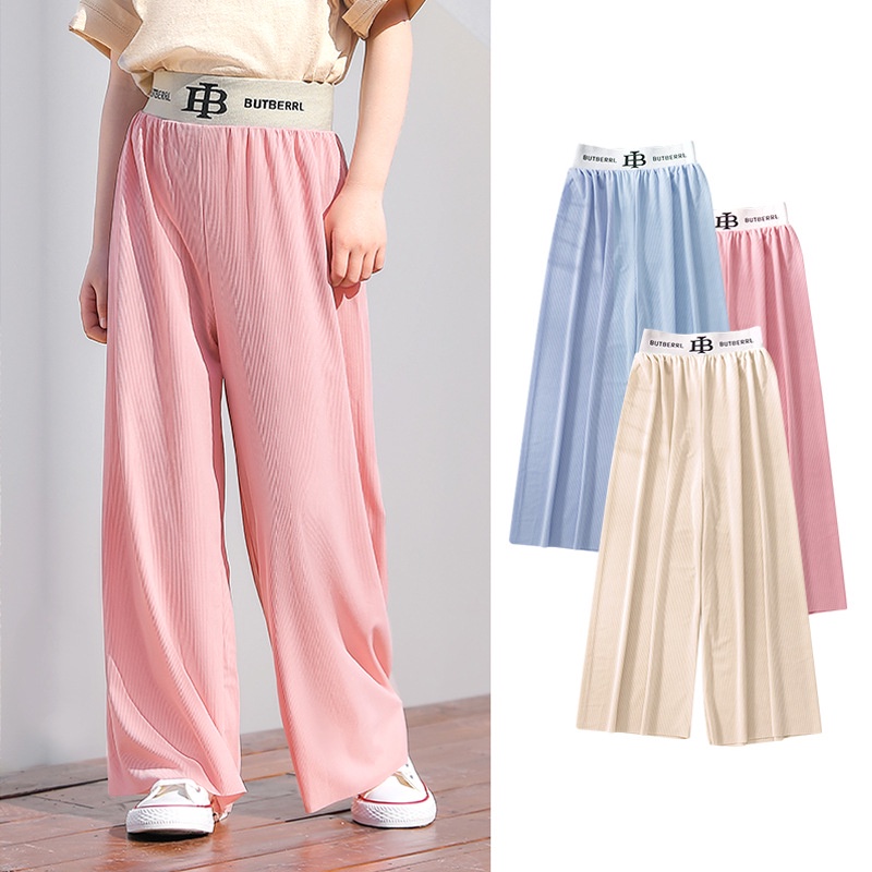 5-12 Years Girls Summer Casual Ice Silk Wide Leg Long Pants Kids
