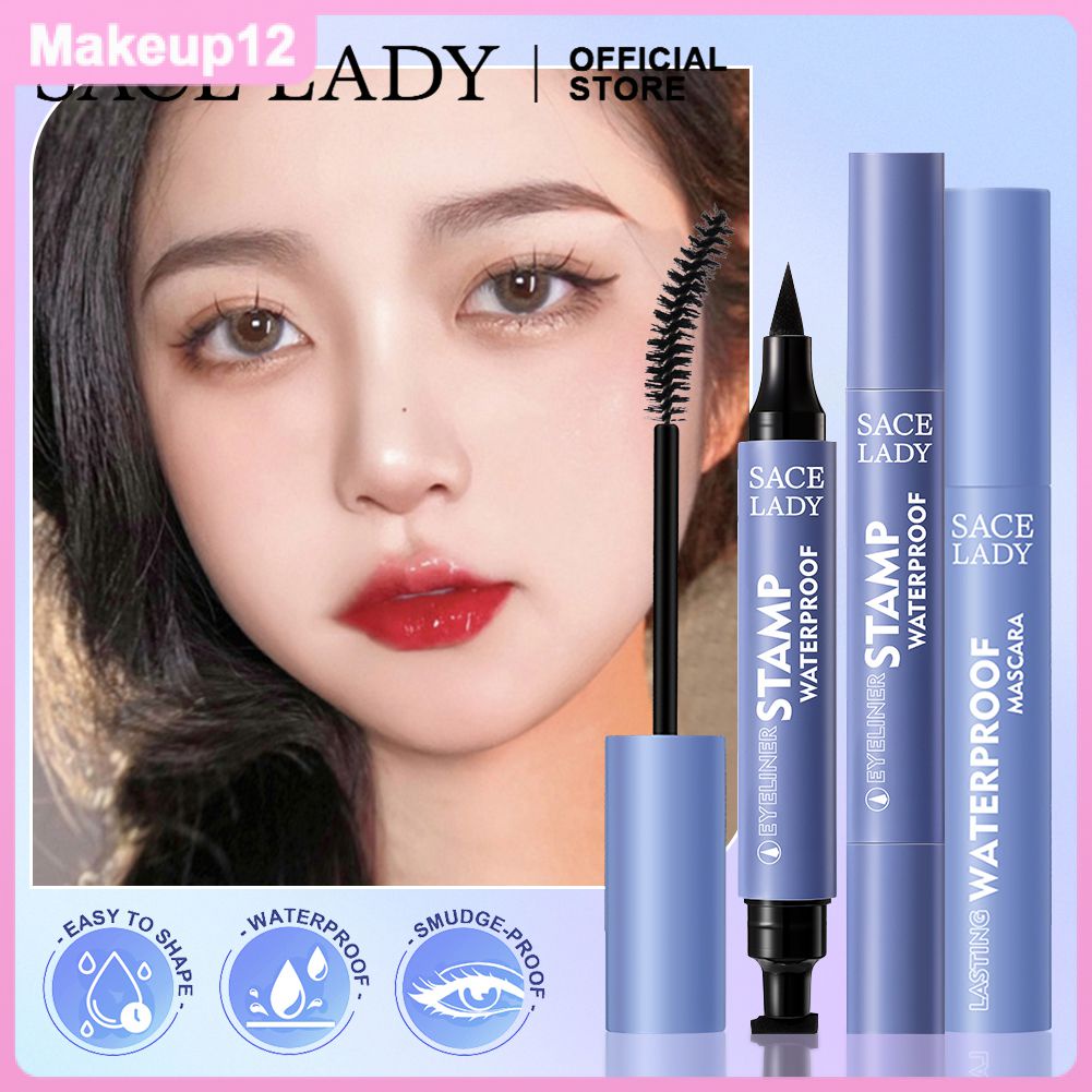 SACE LADY 2 In 1 Stamp Eyeliner Pen Stamp Double Head Eyeliner Waterproof Longlasting Quick Dry