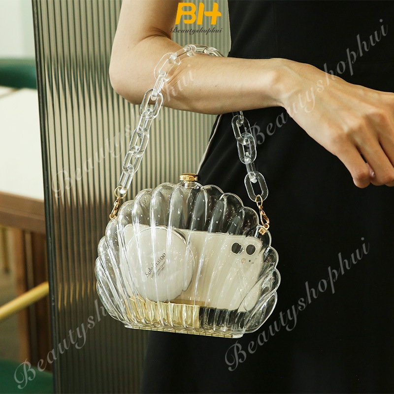 Women's Acrylic Shell Bag Transparent Dinner Bag Portable Chain ...