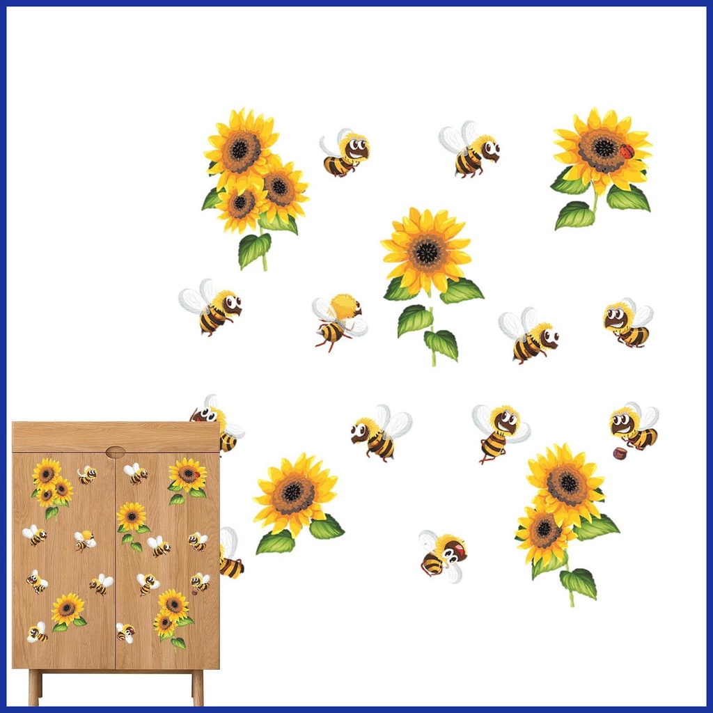 Sunflower Stickers 3D Honey Bee Window Decals Yellow Flower Wall Decals
