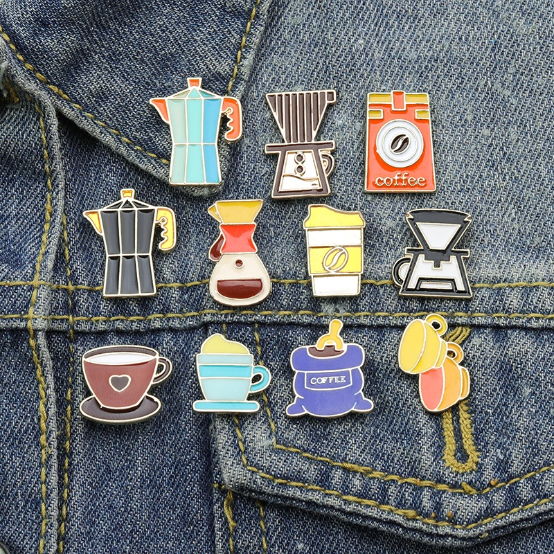 Creative Animal Cat Coffee Enamel Pins Coffee Pot Cup Barista Brooch ...
