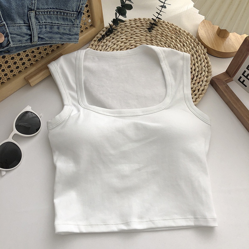 Ladies Cotton Square Neck Sexy Crop Top Sando With Padded Bralette ...