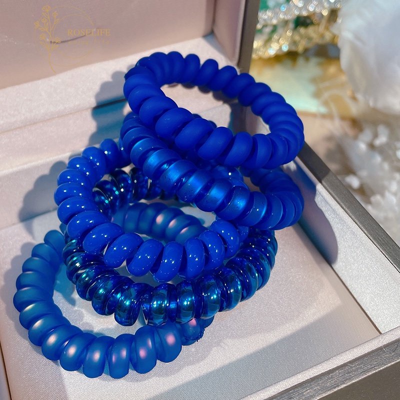 Roselife Korean Trendy Klein Blue Telephone Wire Spiral Hair Ties for