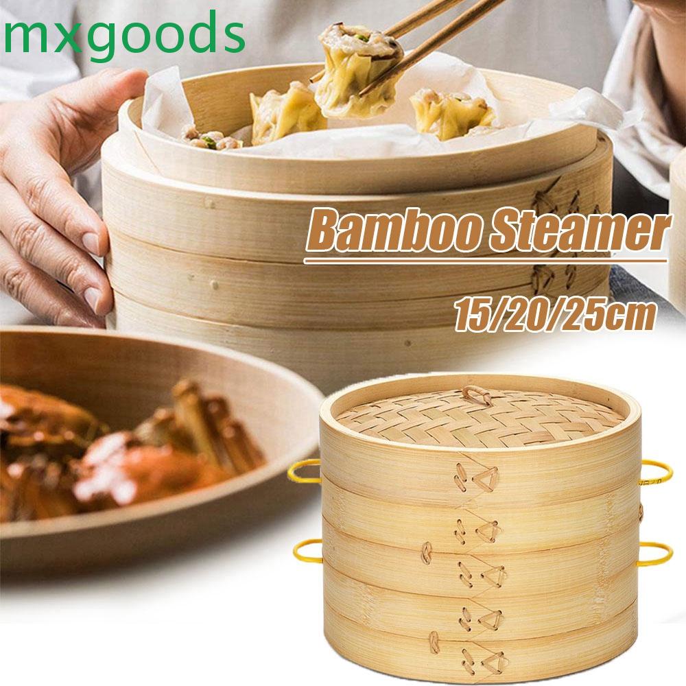 MXGOODS 15/20/25/30 cm Cage Wooden Basket Bamboo Steamer Cover Dimsum ...