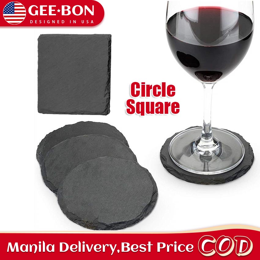 GEEBON Drink Coaster Tableware Natural Bar Heat Resistant Slate Stone ...