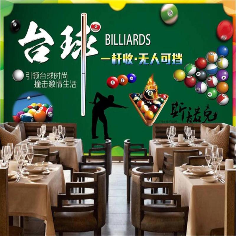 Custom Retro Billiard Hall Green Background Wall Paper Wall Covering ...