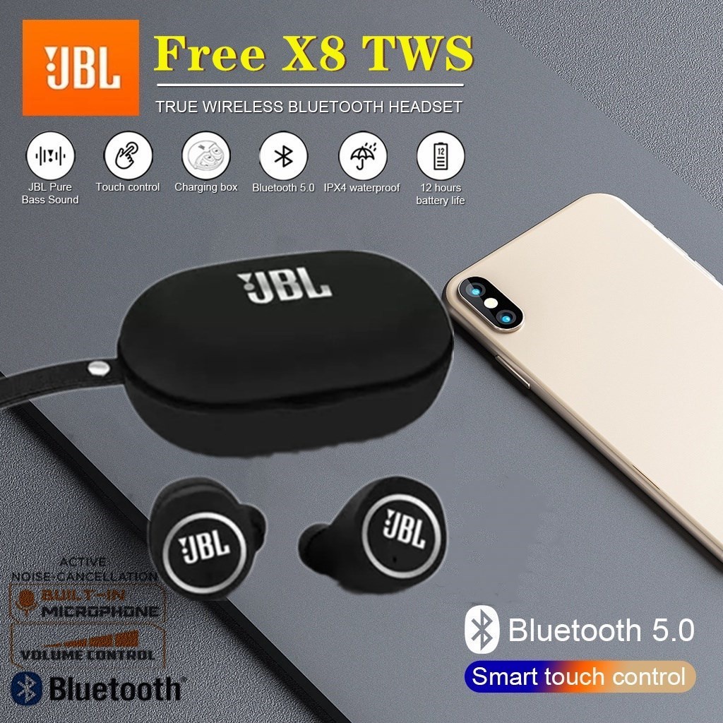 JBL Free X8 TWS Wireless Bluetooth Earphones HIFI Music Earbuds Sports