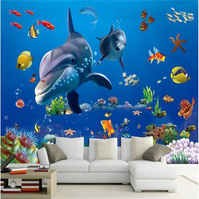 Custom Underwater World Dolphin Wallpaper Home Decor Mural Bedroom Sofa ...