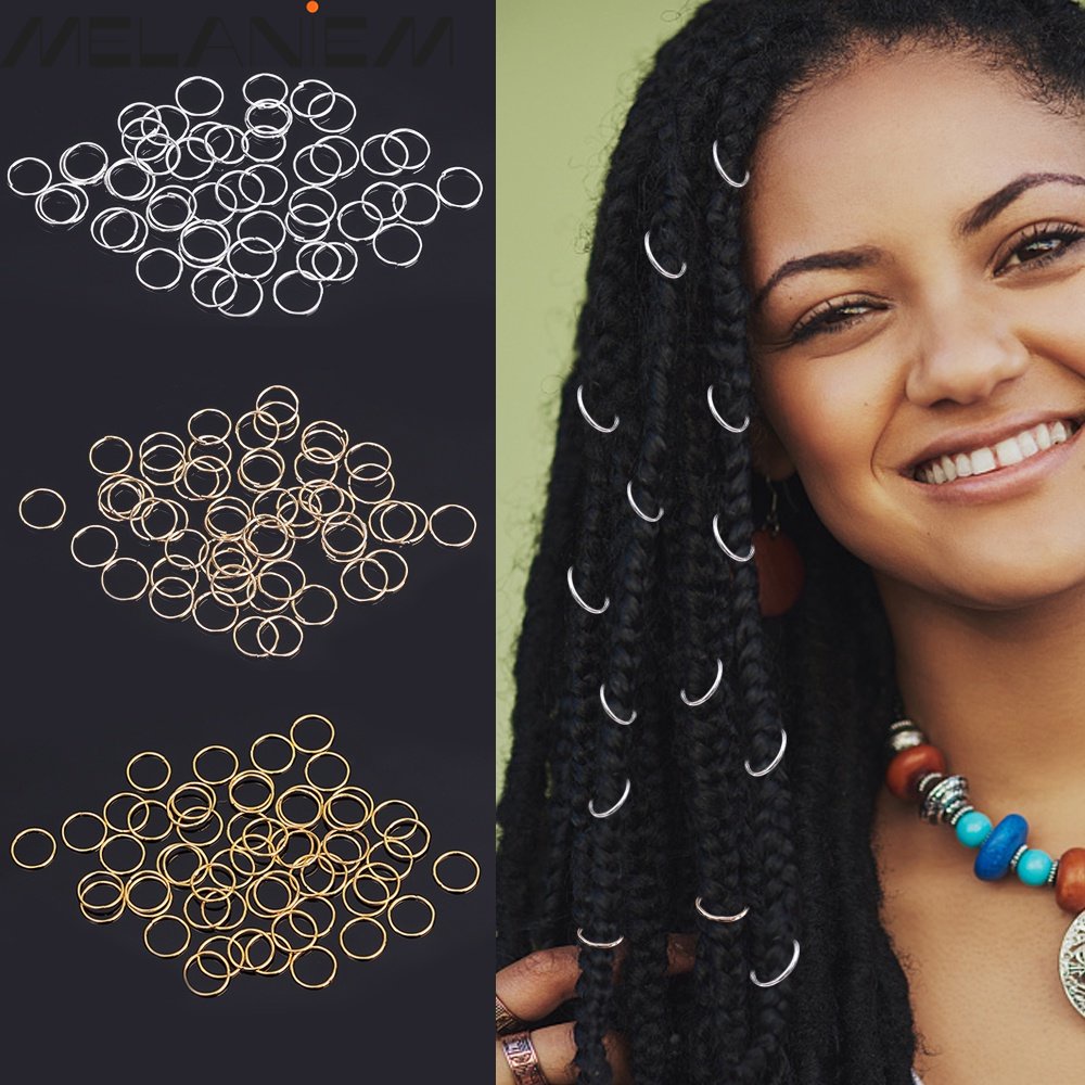 For Hair Accessories 50Pcs Hip Hop Cuffs Rings Gold Silver Hair Rings ...