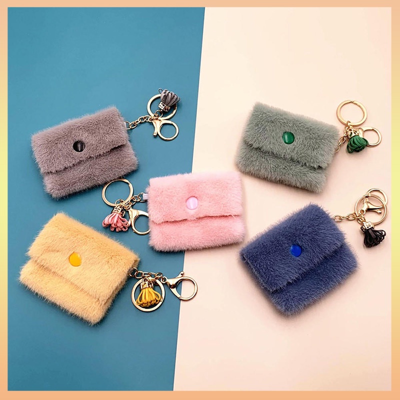 Mini Coin Purse Keychain Women Candy Color Soft Coin Key Case Pendant ...