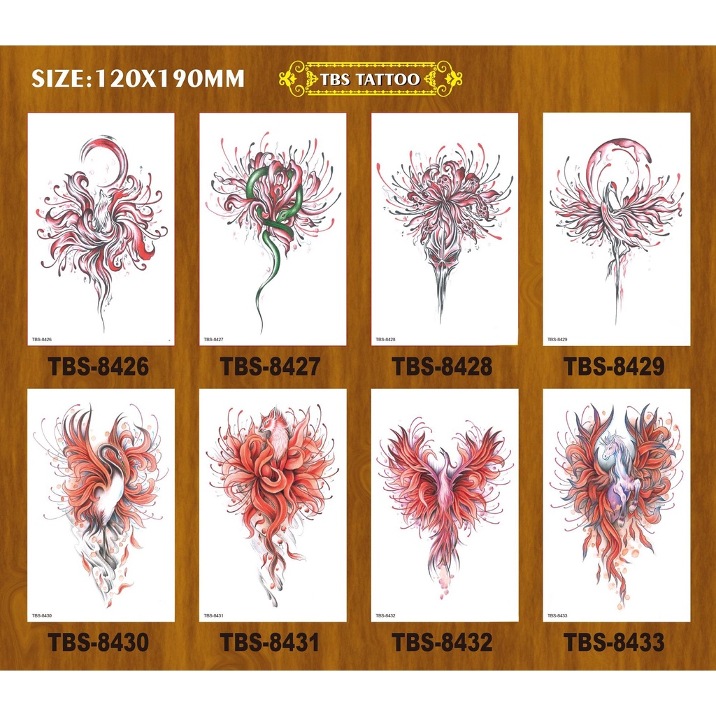 Red Flower Realistic Temporary Tattoo Stickers Waterproof Lasting