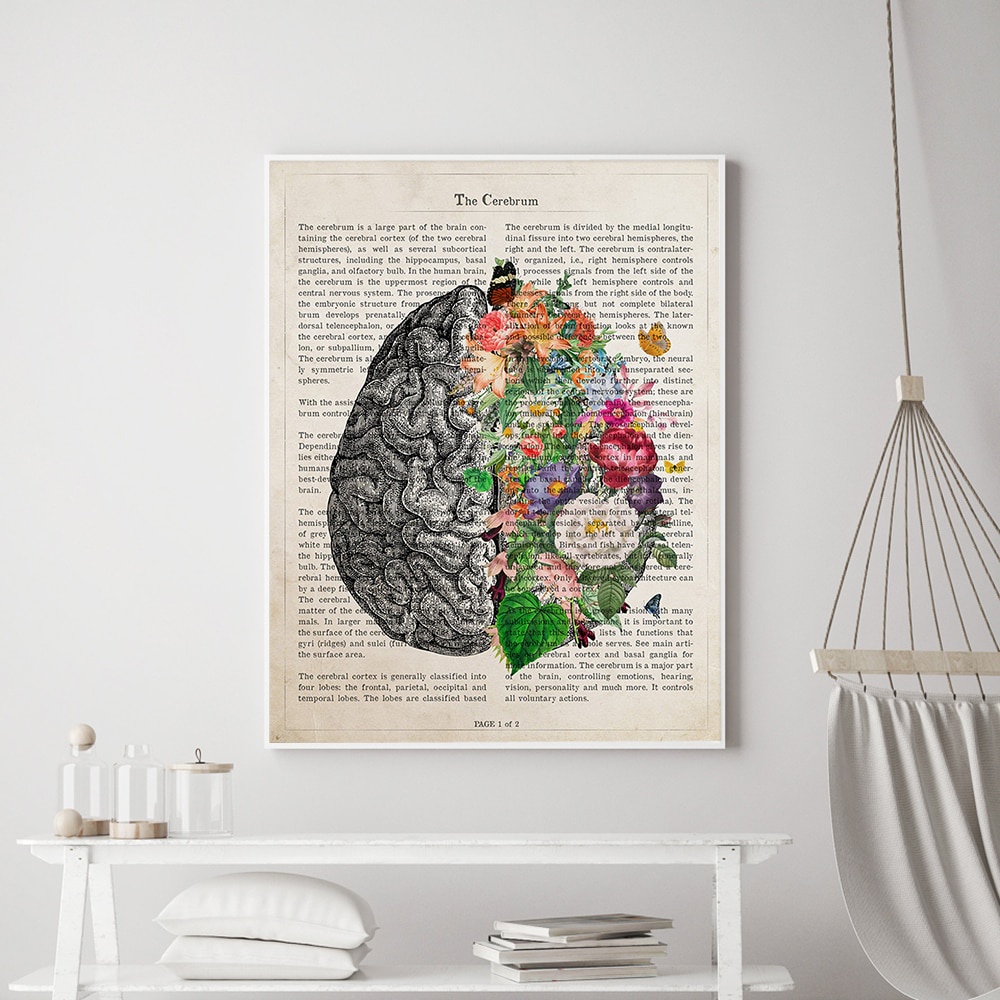 Brain Art Flower Anatomy Printing Psychology Neurologist Doctor Gift ...