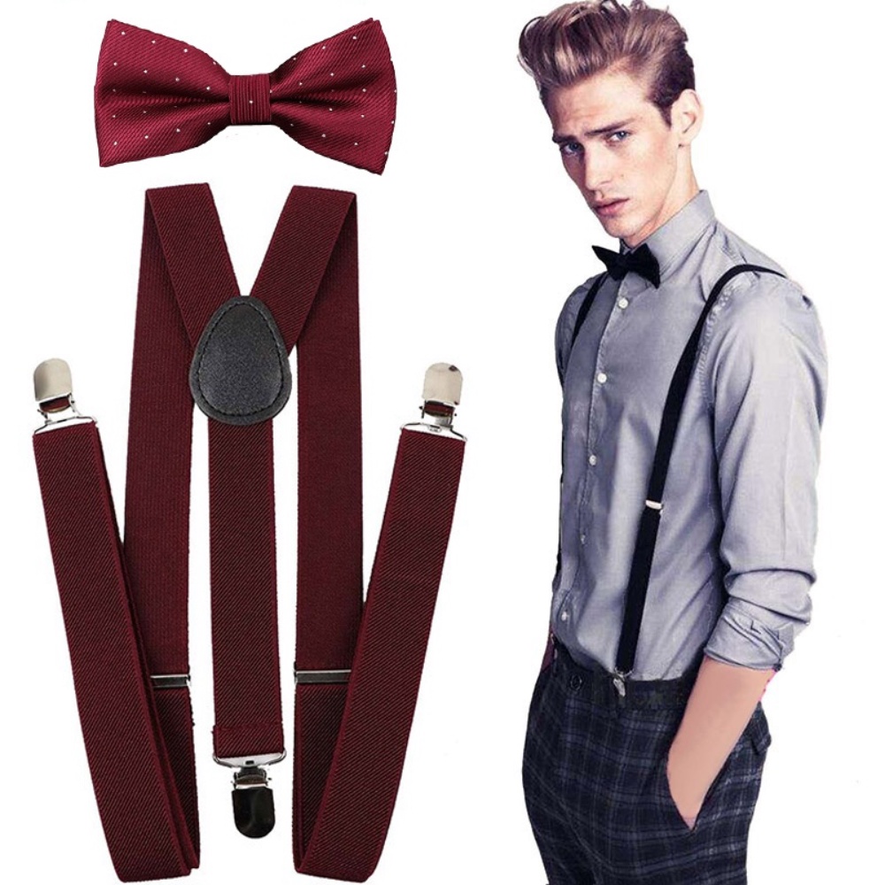 Neon Coral Mens Suspender Set | Wedding Dress Suspender Bow Tie In - Foto 10
