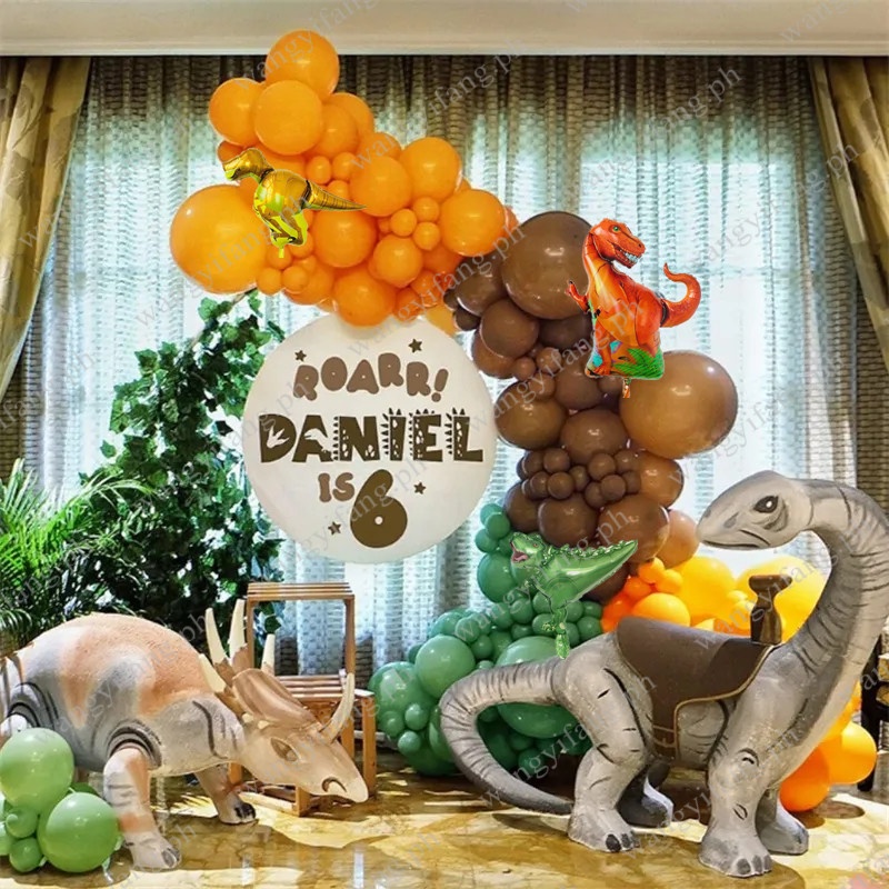 112Pcs/Set Dinosaur Theme Green Orange Brown Balloons Garland Arch Kit