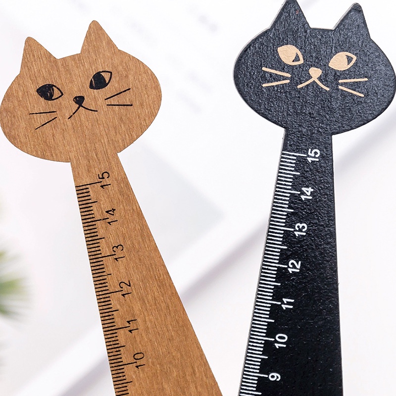 Ruler Cute Cartoon Cat Shape Solid Wood Ruler Measuring Scale Student ...