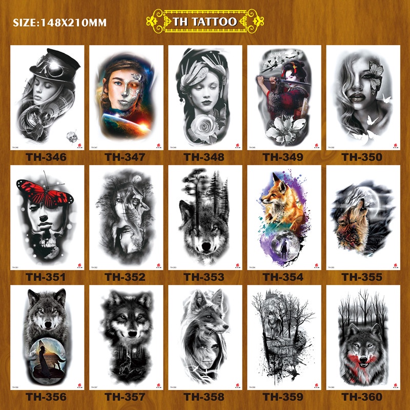 New Black Character Animal Forest Wolf Temporary Waterproof Tattoo ...