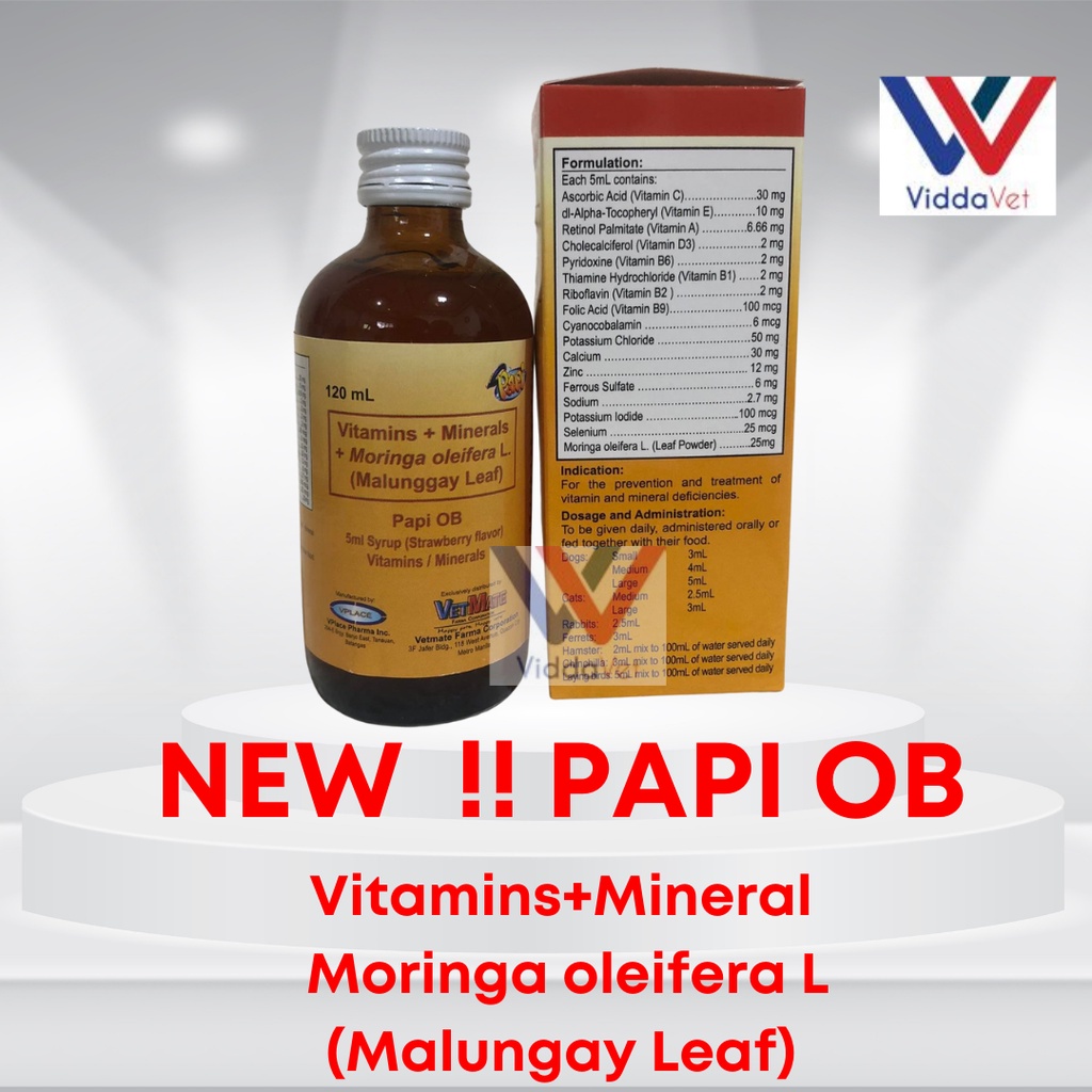 Papi Ob 120ml Vitamins+MIneral+Malunggay leaf for pets dogs cats