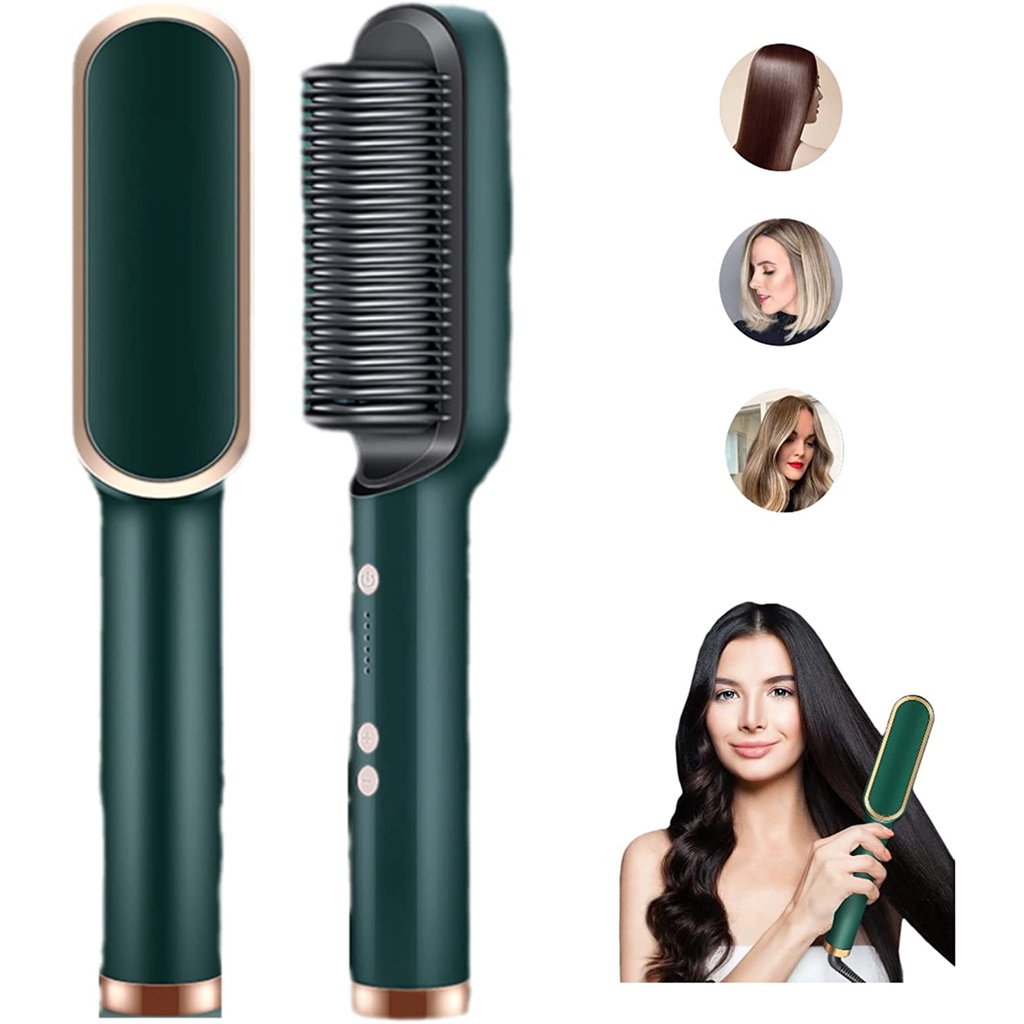 2023 New Negative Ion Hair Straightener Styling Comb with 5 Temp, 2 in 1 Hair Straightener Brush