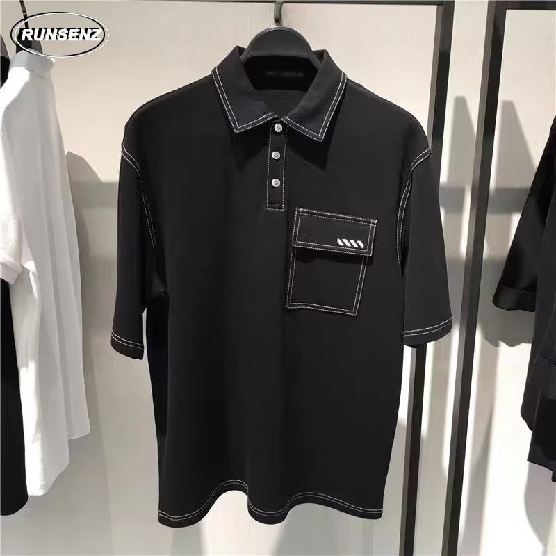 M8XL Highend Black Polo Shirt Men Plus Size Slim Fit Business Casual Short Sleeve T Shirt