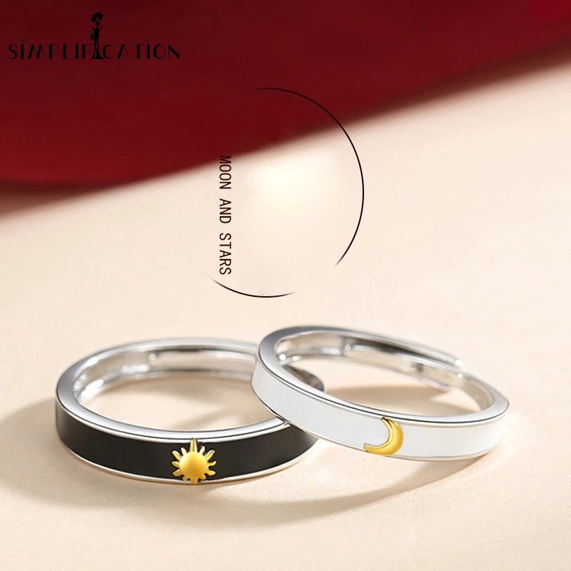 Personality Smooth Simple Sun and Moon Couple Finger Rings/ Elegant
