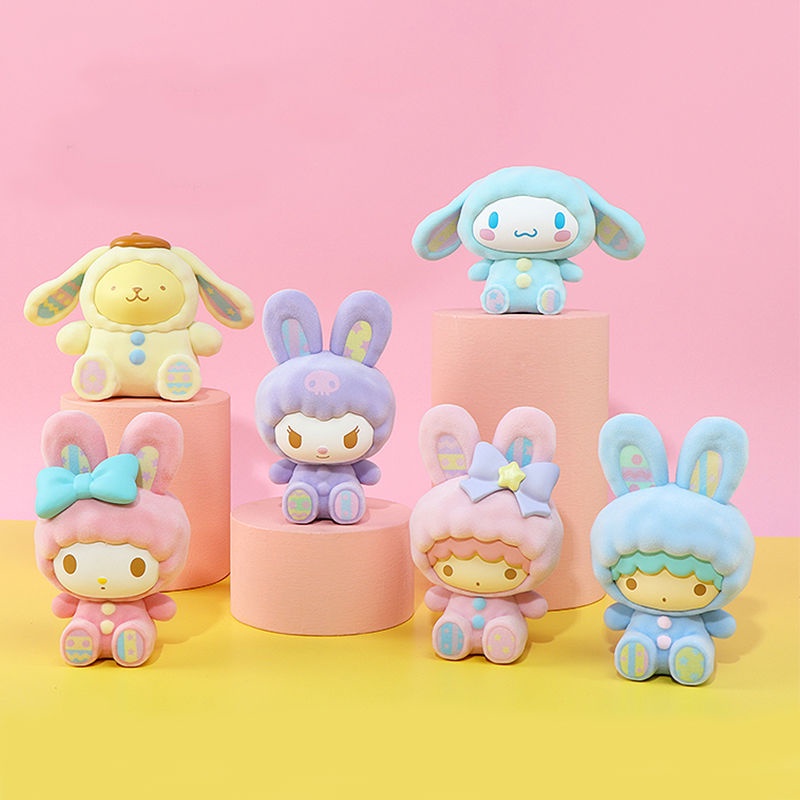 6pcs Sanrio Rabbit Flocking Series Little Twin Stars Kuromi Cinnamoroll