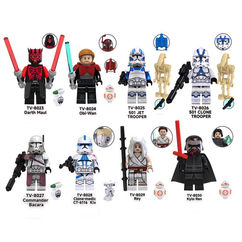 Lego Star Wars Minifigures Vew Rey Obi-Wan Clone Darth Maul Trooper ...