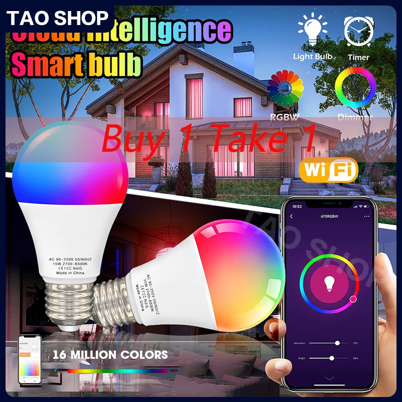 100-240V 15E/9W TUYA Smart WiFi E27/E26 RGBCW LED Light Bulb Lightbulbs ...