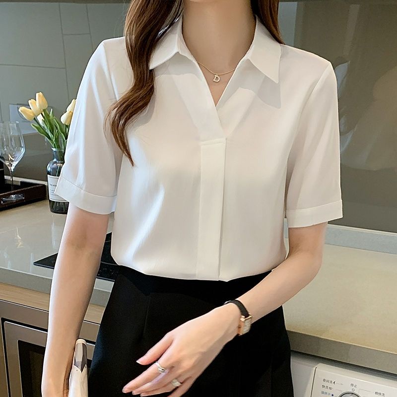 Women Short Sleeve Solid White Blouses Female Casual Office Wear Top Shirts Shopee Philippines