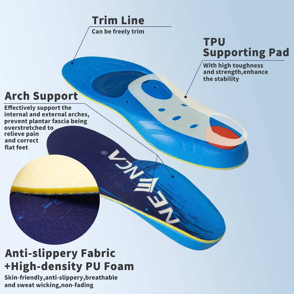 NEENCA Arch Support Insoles Men & Women, Insoles for Plantar Fasciitis ...