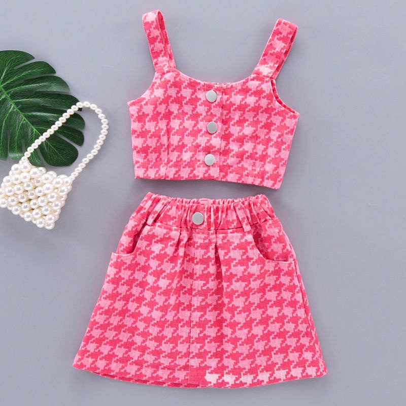 Girl twopiece vest skirt Baby 2023 Summer Thousand Birdboard Children