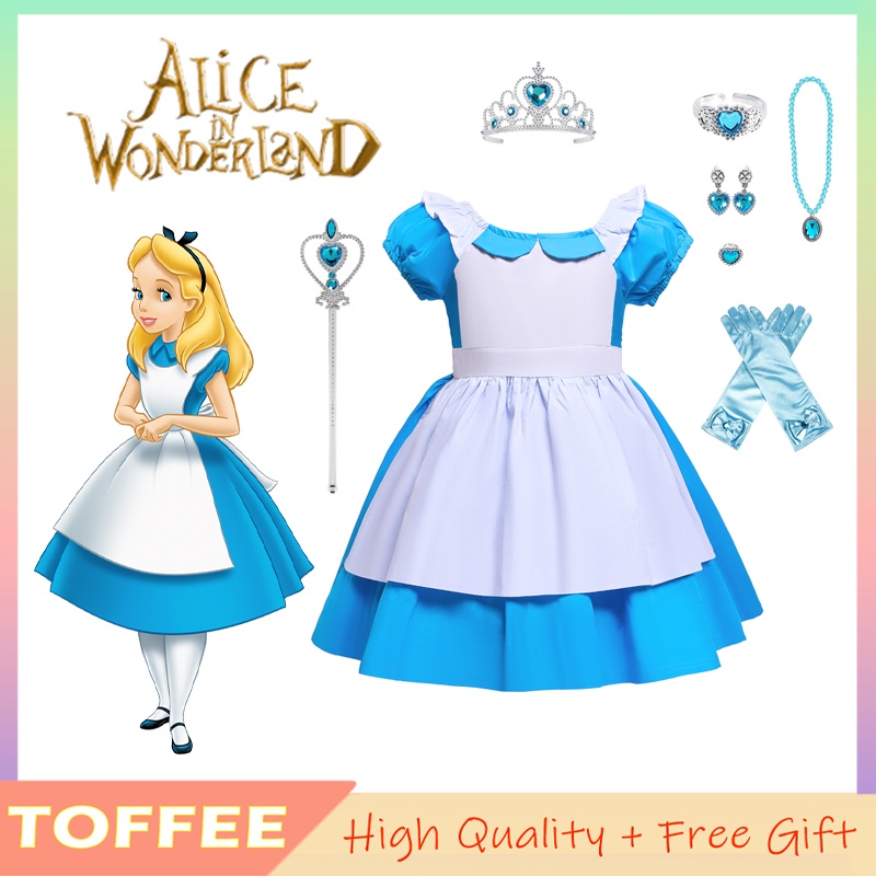 Alice in Wonderland Costume Cosplay White Blue Dress For Kids Girl Birthday  Halloween Fairy Tale Book Characters Costumes | Shopee Philippines