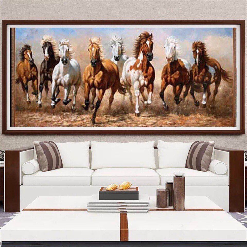 Modern Canvas Painting Seven White Horses Posters Print Wall Art ...