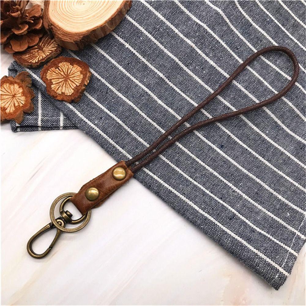 MALCOLM Leather Lanyard Car Keyring Retro ID Card Holder Keychain ...