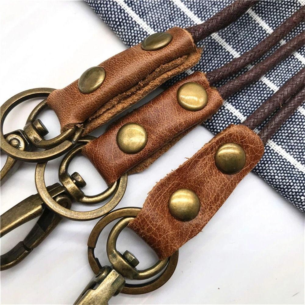 MALCOLM Leather Lanyard Car Keyring Retro ID Card Holder Keychain ...