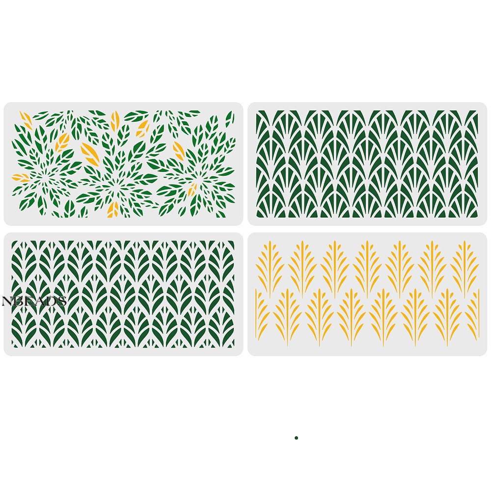 1Set 4 Pcs Leaf Pattern Stencils 30x15cm Plastic Geometric Painting ...