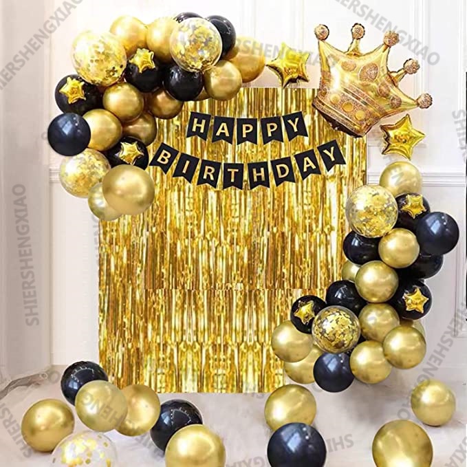 Black Gold Birthday Party Decoration Set Includes Happy Birthday Banner