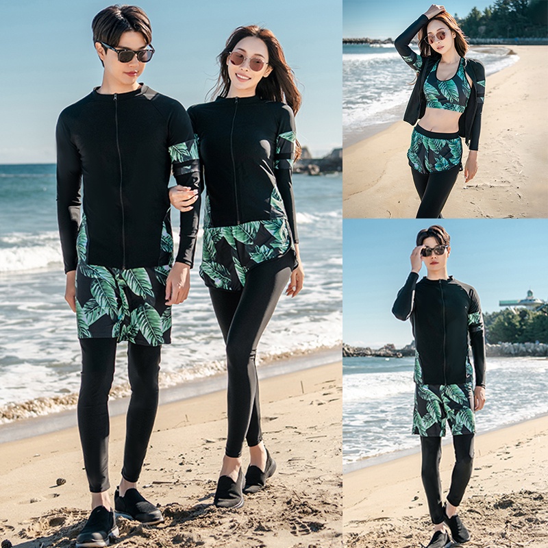 Long Sleeve Rash Guards Fashion Stitching Couple Swimwear Mens Three