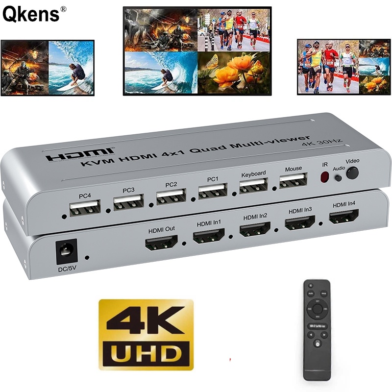 4K 1080p KVM HDMI 4X1 Quad Multi-viewer 4 In 1 Out Video Processor ...