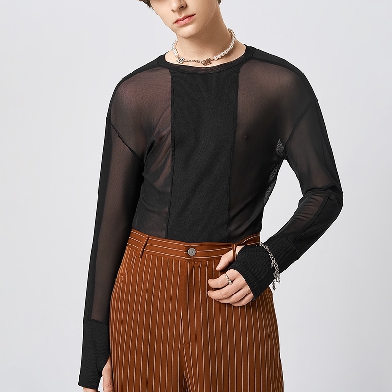 INCERUN Mesh Panel Sleeve Long Sleeve Tight Elastic Top Shopee Philippines