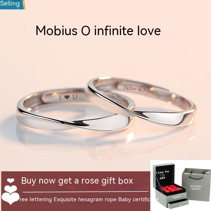 Sterling silver 999 couple ring customized lettering a pair of simple ...
