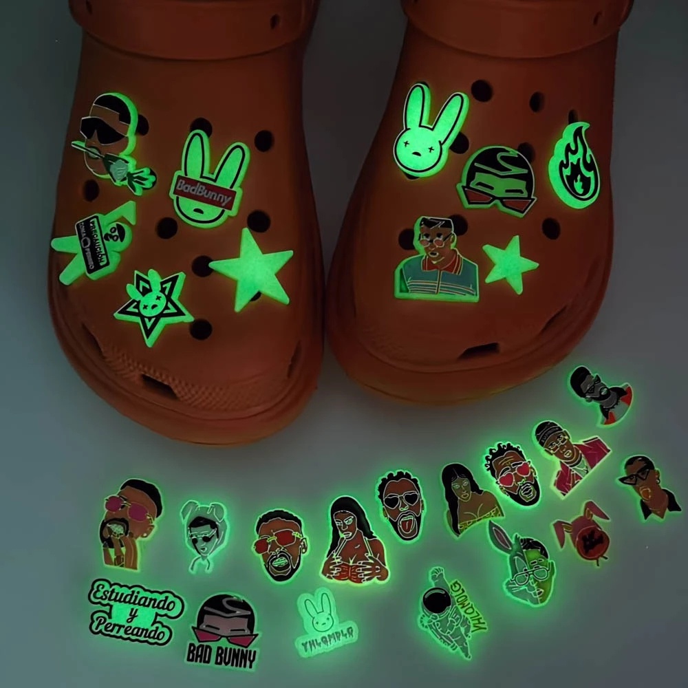 Cute Bad Bunny Jibbitz Glow In The Dark Shoe Charms Fire Star Jibits