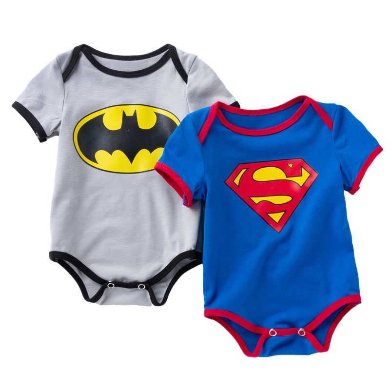 Baju Blue Superman Short-sleeved Romper Baby Boy Girl Outfit Cartoon  Jumpsuit for Kids Clothes Onesies for Newborn Costume