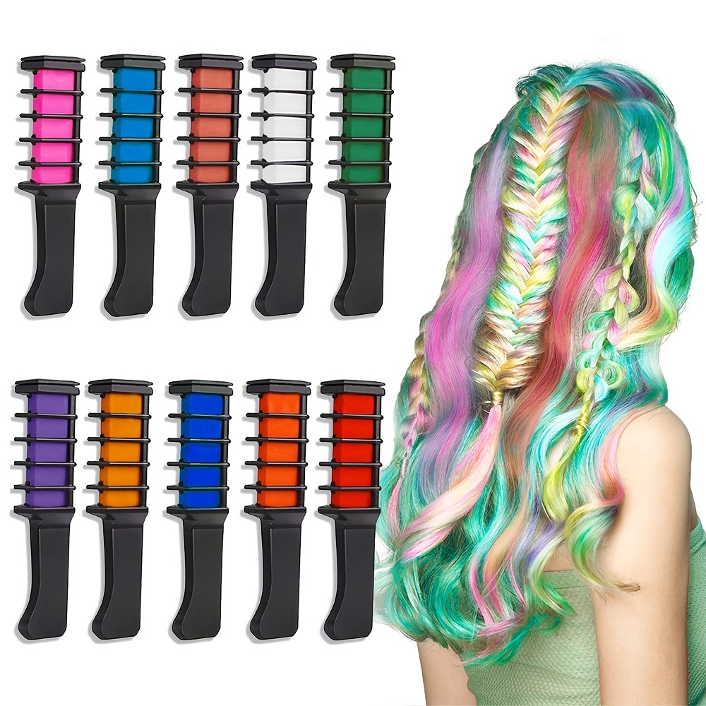 10 Color Hair Chalk For Girls Makeup Kit - Hair Chalk Comb Temporary ...