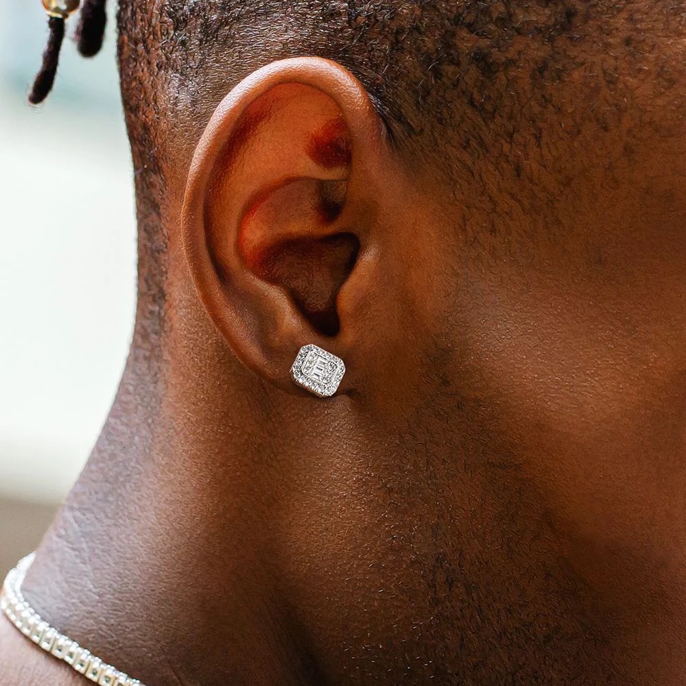 Hip Hop Punk Iced Out Zircon Stud Earrings for Men Women Gold Color ...