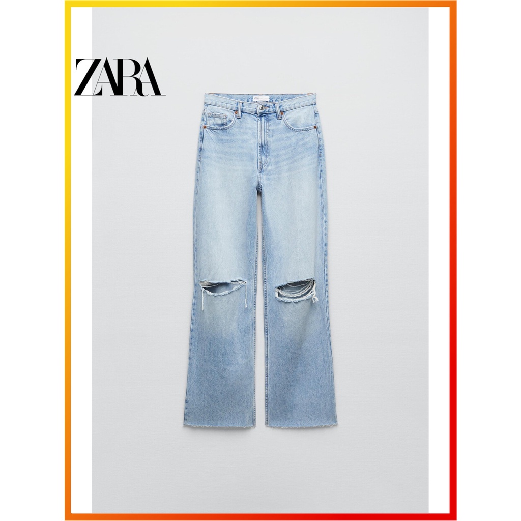 Zara New Trf Womens Perforated D Storage Wide Leg Jeans 8197227 406 Shopee Philippines 3513