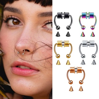  BodyAce 12pcs Fake Nose Cuff Non Piercing, Indian African Fake Nose  Rings for Women Men, Stainless Steel Faux Nose Piercing Jewelry Clip On Nose,  Fake Septum Nose Ring Cuff (A:12pcs Fake