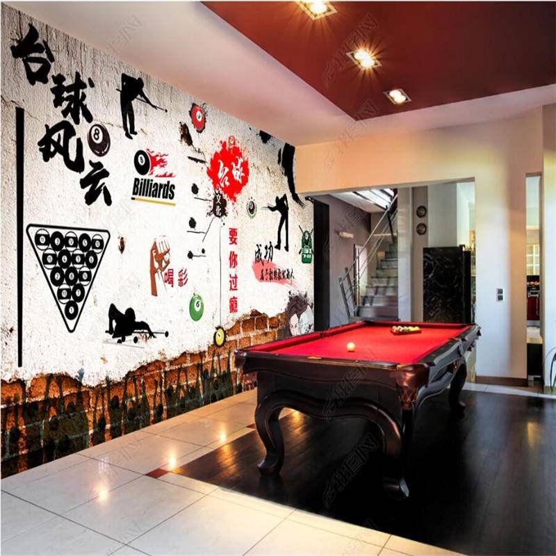 Custom Retro Nostalgic Graffiti Billiard Hall Wall Paper 3D Billiards ...